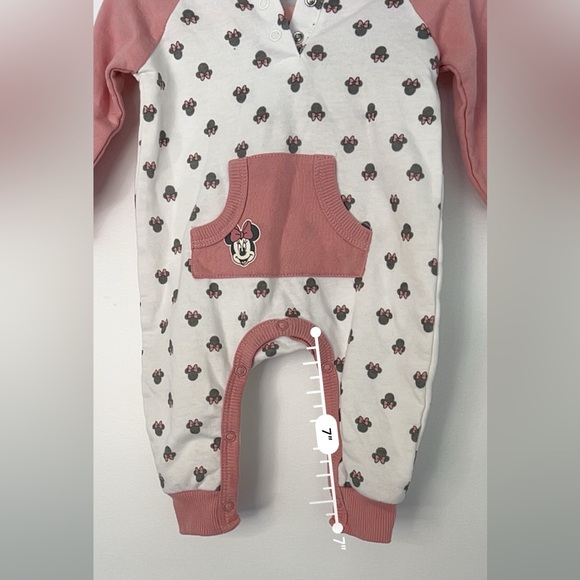Disney Baby Minnie Mouse Ears Pink Bow Hoodie Footie 3-6M Cotton Blend One Piece - Picture 5 of 13